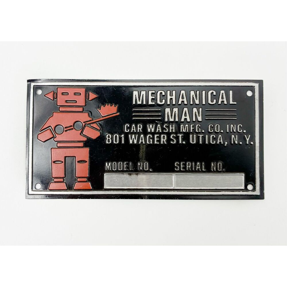 Vintage Mechanical Man Car Wash Mfg. Co. Inc. Item ID Tag, Metal, Unused